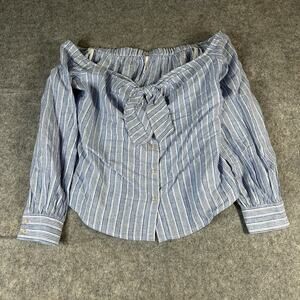 Free People Top Women M Linen Off Shoulder Stripe Hello There Beautiful Coastal